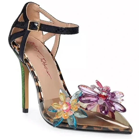 Betsey Johnson Floral Point Toe Lucite Heel - Picture 1 of 8
